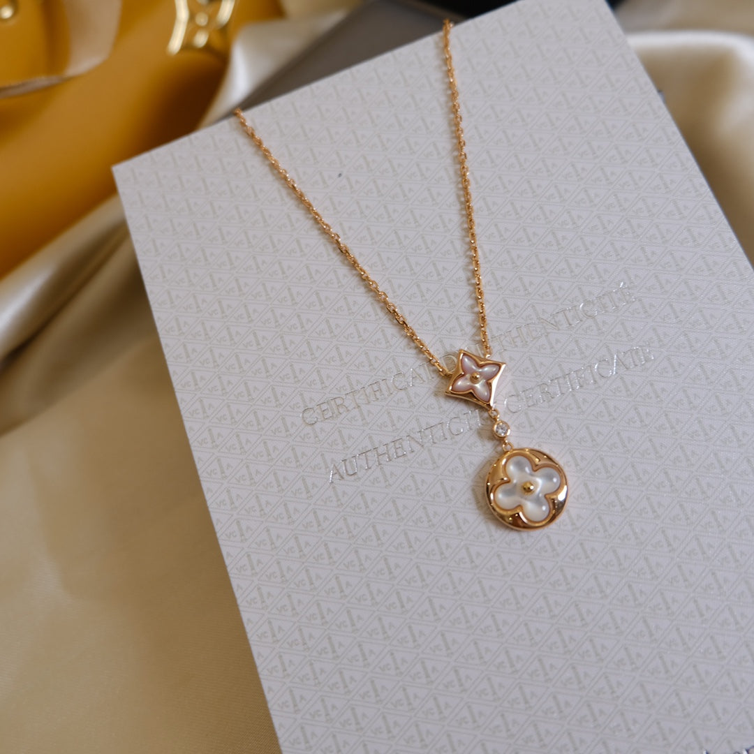 [Together Jewelry]STAR AND SUN WHITE MOP 2 MOTIF PINK GOLD NECKLACE