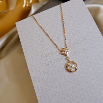 [Together Jewelry]STAR AND SUN WHITE MOP 2 MOTIF PINK GOLD NECKLACE