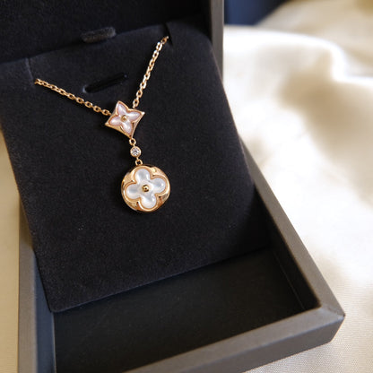 [Together Jewelry]STAR AND SUN WHITE MOP 2 MOTIF PINK GOLD NECKLACE