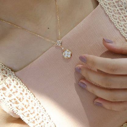 [Together Jewelry]STAR AND SUN WHITE MOP 2 MOTIF PINK GOLD NECKLACE