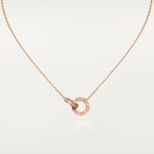 [Together Jewelry]LOVE 7.6MM NECKLACE ROSE GOLD AND SILVER  FULL DIAMOND
