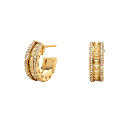 [Together Jewelry]ZERO 1 ROCK GOLD EARRINGS WITH STUDDED SPIRAL AND PAVED DIAMONDS