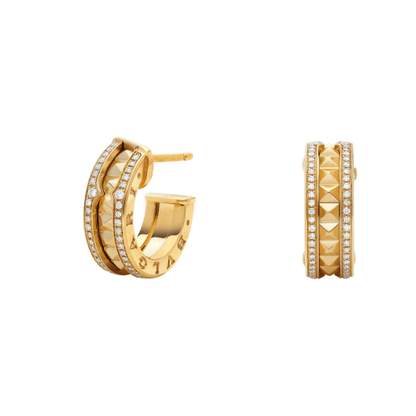 [Together Jewelry]ZERO 1 ROCK GOLD EARRINGS WITH STUDDED SPIRAL AND PAVED DIAMONDS