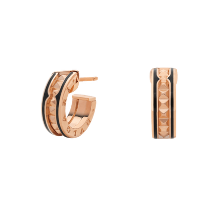 [Together Jewelry]ZERO 1 ROCK PINK GOLD EARRINGS WITH STUDDED SPIRAL AND BLACK CERAMIC