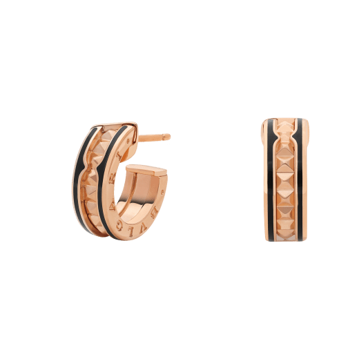[Together Jewelry]ZERO 1 ROCK PINK GOLD EARRINGS WITH STUDDED SPIRAL AND BLACK CERAMIC