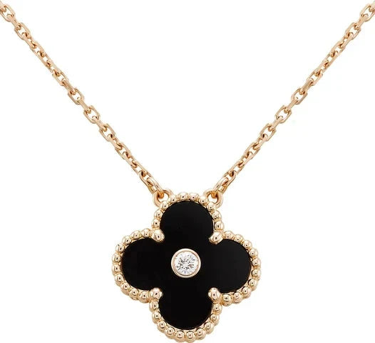[Together]CLOVER 15MM DIAMOND ONYX NECKLACE