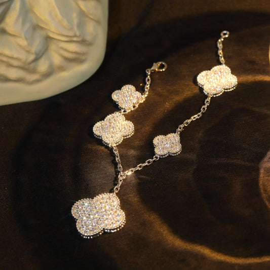 [Together]CLOVER BRACELET 5 MOTIF SILVER DIAMOND PAVED