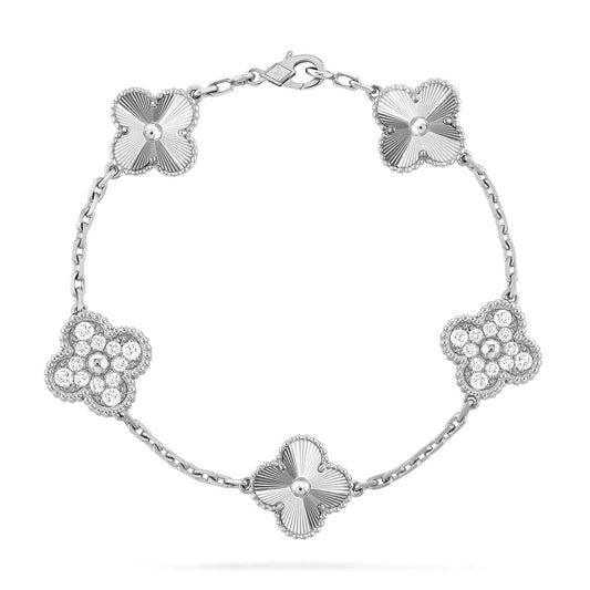 [Together]CLOVER 5 MOTIF SILVER DIAMOND BRACELET