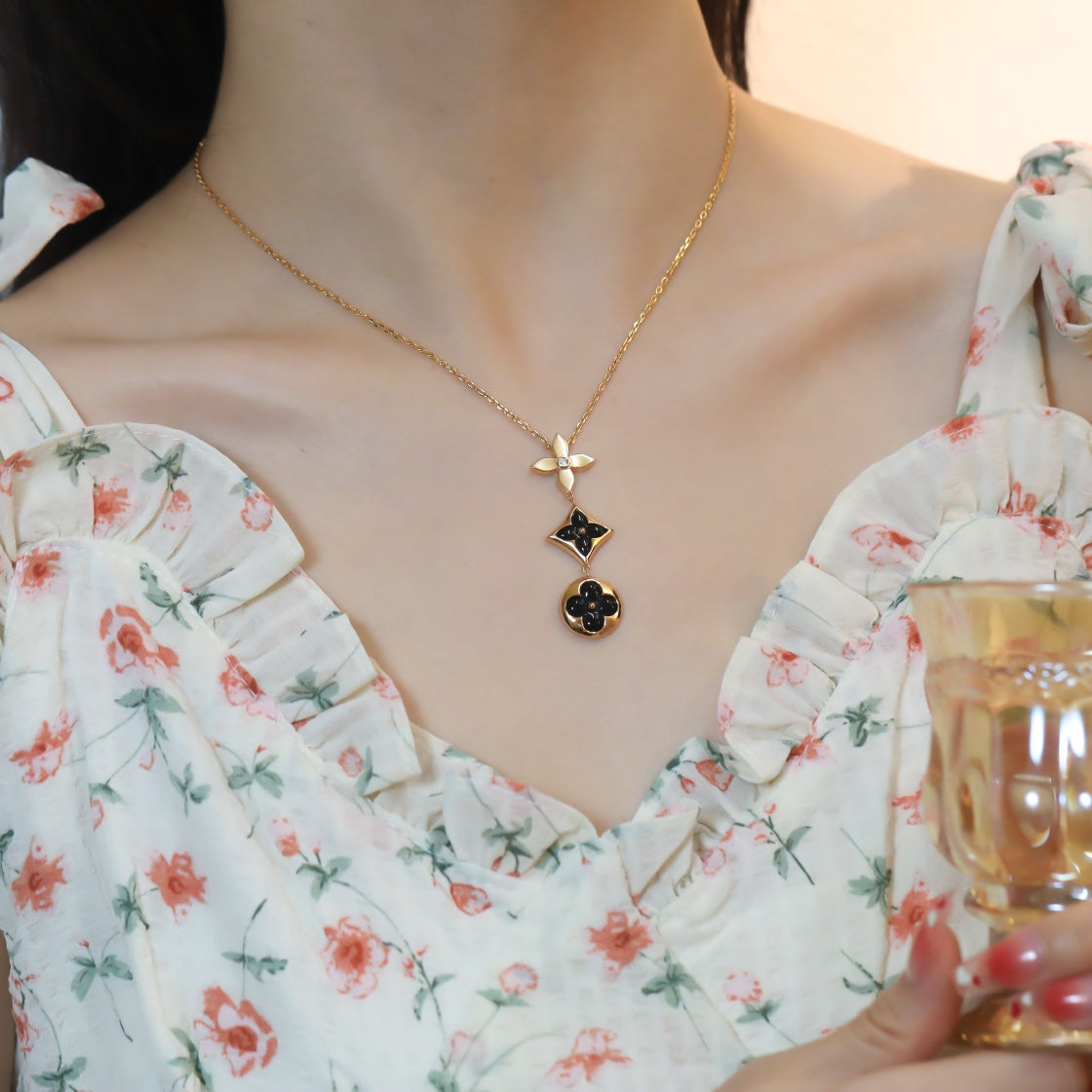 [Together Jewelry]STAR AND SUN ONYX PINK GOLD NECKLACE