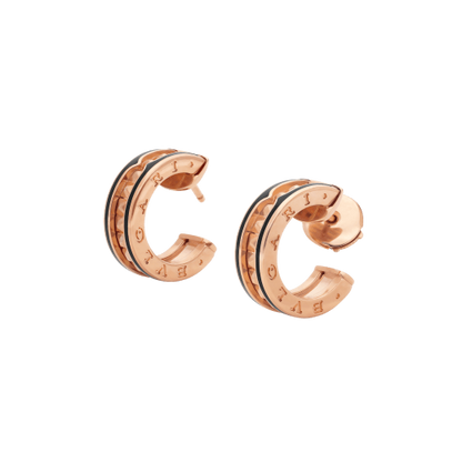 [Together Jewelry]ZERO 1 ROCK PINK GOLD EARRINGS WITH STUDDED SPIRAL AND BLACK CERAMIC