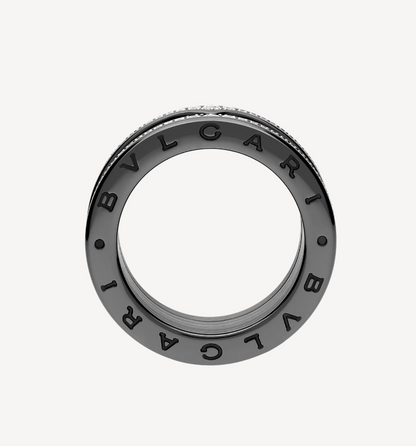 [Together Jewelry]ZERO 1 ROCK FOUR-BAND BLACK CERAMIC WITH STUDDED SPIRAL AND PAVED DIAMONDS RING