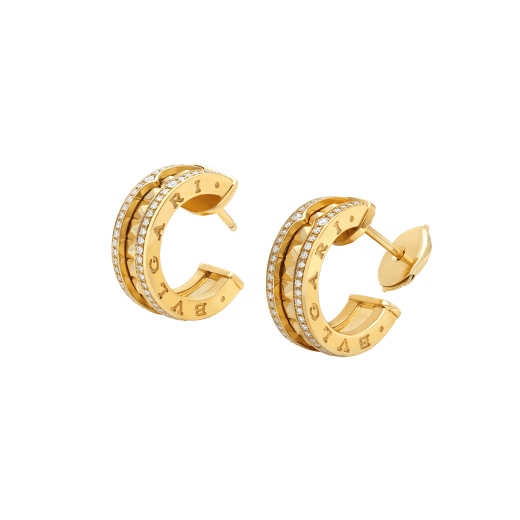 [Together Jewelry]ZERO 1 ROCK GOLD EARRINGS WITH STUDDED SPIRAL AND PAVED DIAMONDS