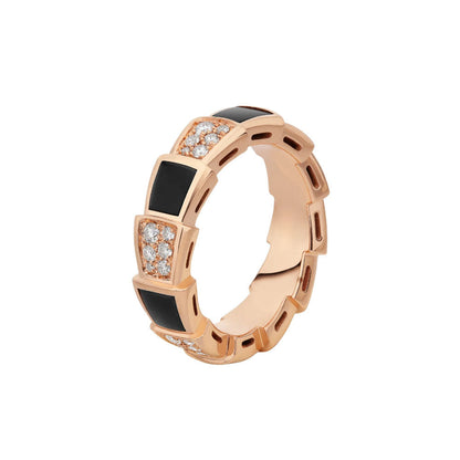 [Together Jewelry]SERPENTI RING PINK GOLD BLACK MOP DIAMOND PAVED 4MM