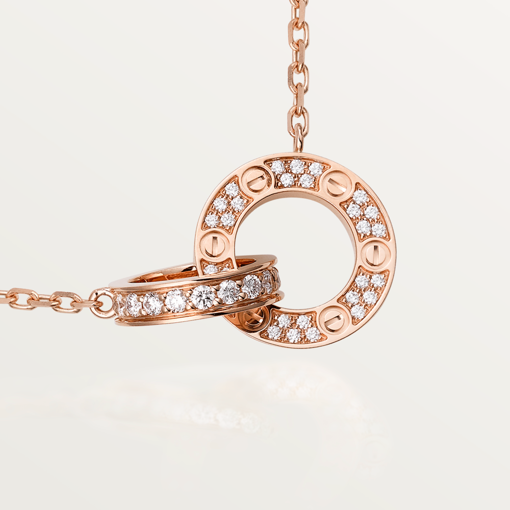 [Together Jewelry]LOVE 7.6MM NECKLACE ROSE GOLD AND SILVER  FULL DIAMOND