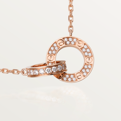 [Together Jewelry]LOVE 7.6MM NECKLACE ROSE GOLD AND SILVER  FULL DIAMOND