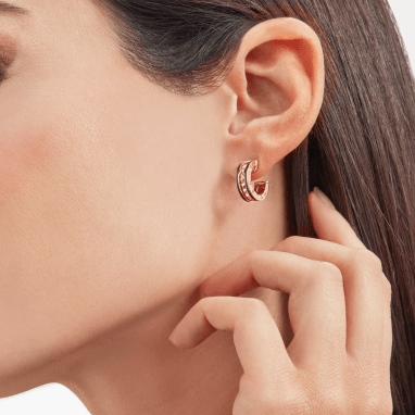[Together Jewelry]ZERO 1 ROCK PINK GOLD EARRINGS WITH STUDDED SPIRAL AND BLACK CERAMIC