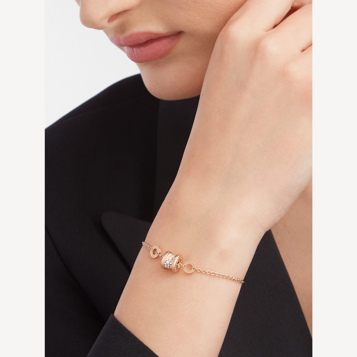 [Together Jewelry]ZERO 1 SOFT PINK GOLD WITH PAVED DIAMONDS ON THE SPIRAL BRACELET