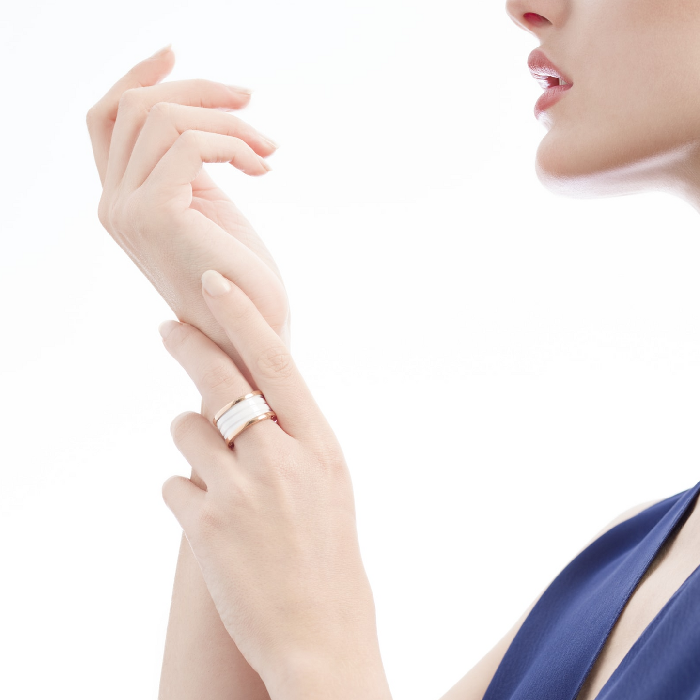 [Together Jewelry]ZERO 1 FOUR-BAND LOOPS AND WHITE CERAMIC SPIRAL PINK GOLD RING