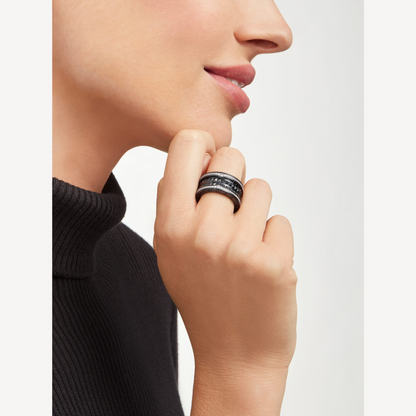 [Together Jewelry]ZERO 1 ROCK FOUR-BAND BLACK CERAMIC WITH STUDDED SPIRAL AND PAVED DIAMONDS RING