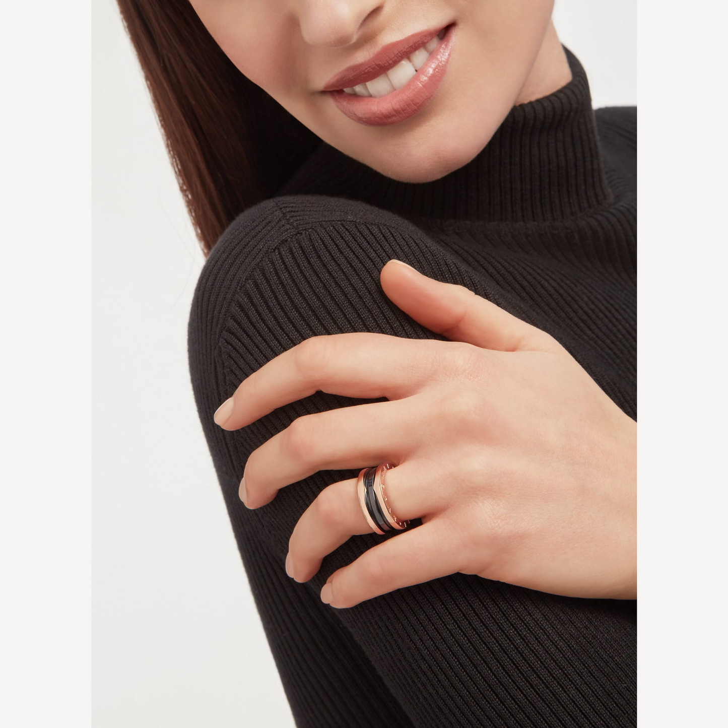 [Together Jewelry]ZERO 1 TWO-BAND LOOPS AND BLACK CERAMIC PINK GOLD RING