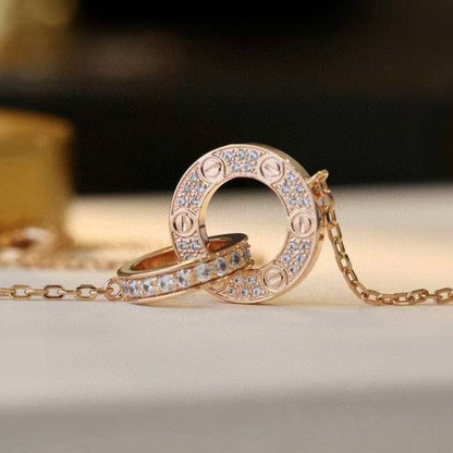[Together Jewelry]LOVE 7.6MM NECKLACE ROSE GOLD AND SILVER  FULL DIAMOND