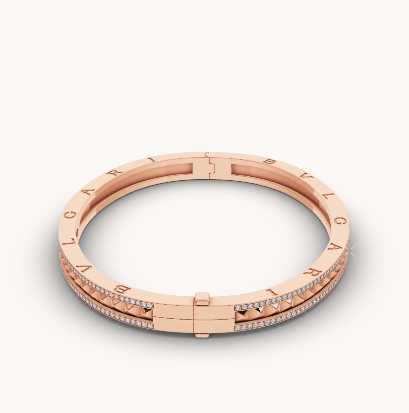[Together Jewelry]ZERO 1 SPIRAL AND PAVED DIAMOND PINK GOLD BRACELET