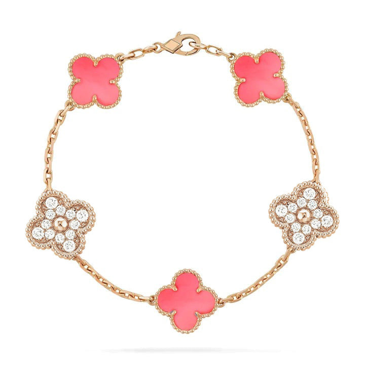 [Together]CLOVER 5 MOTIF DIAMOND PINK MOP PINK GOLD BRACELET