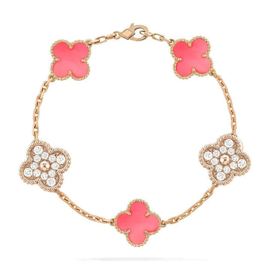 [Together]CLOVER 5 MOTIF DIAMOND PINK MOP PINK GOLD BRACELET