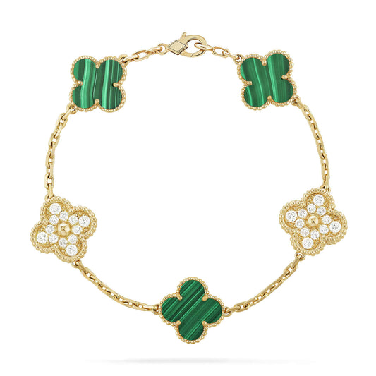 [Together]CLOVER  5 MOTIF MALACHITE DIAMOND BRACELET