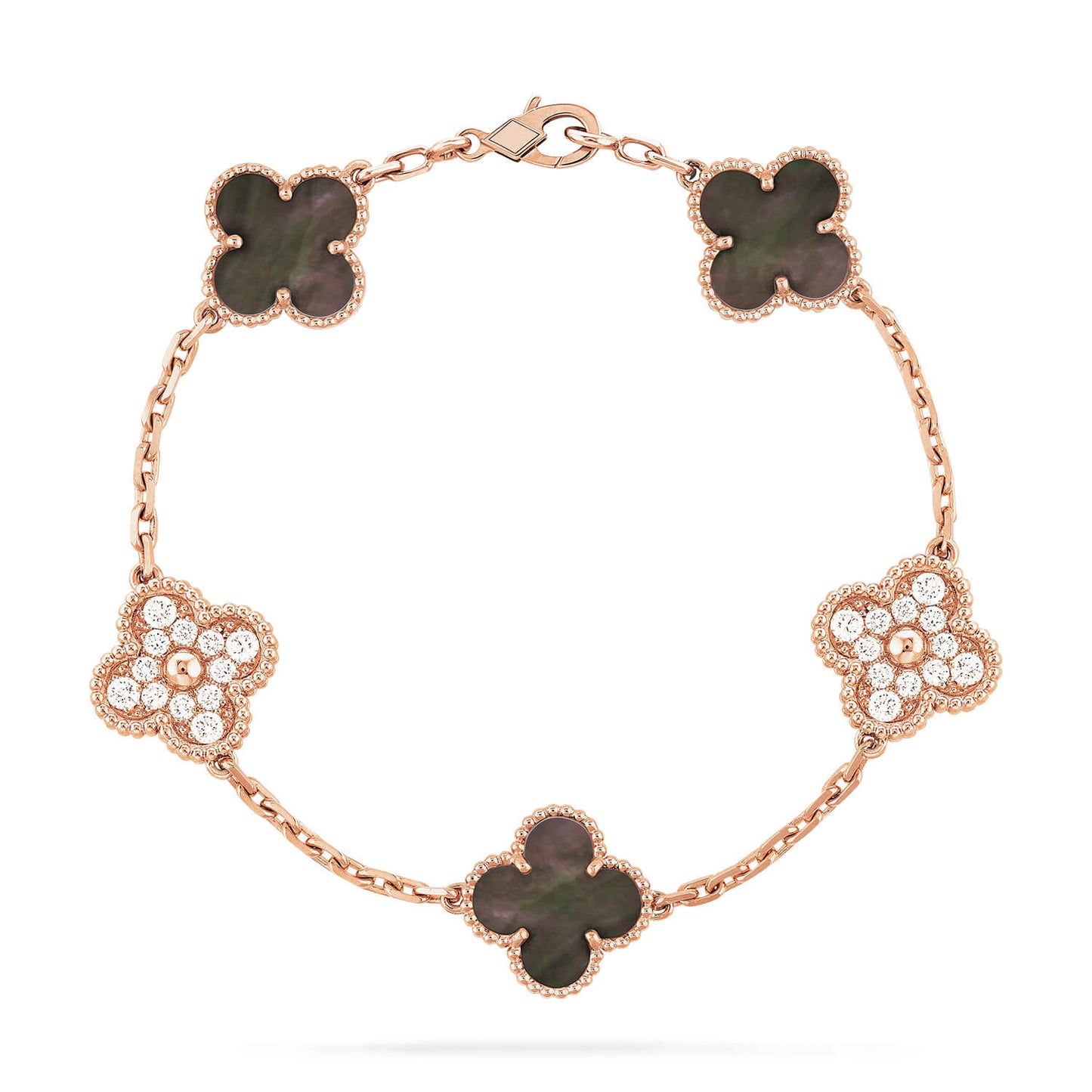[Together]CLOVER 5 MOTIFS DARK MOP AND DIAMONDS PINK GOLD BRACELET
