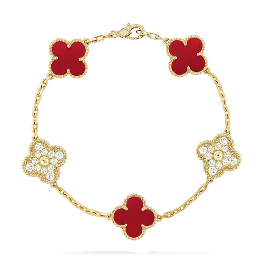 [Together]CLOVER 5 MOTIFS CARNELIAN DIAMOND BRACELET
