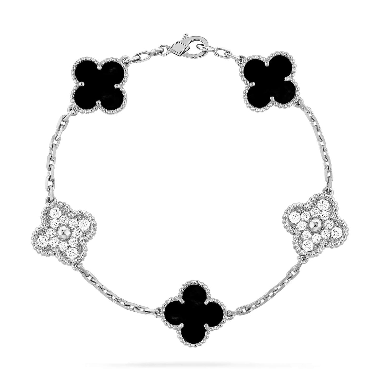 [Together]CLOVER 5 MOTIF ONYXS DIAMOND BRACELET SILVER