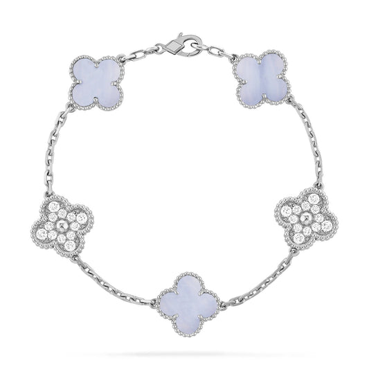 [Together]CLOVER  5 MOTIF DIAMOND PURPLE CHALCEDONY BRACELET SILVER