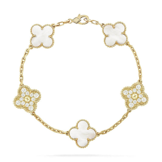 [Together]CLOVER BRACELET 5 MOTIF WHITE MOP DIAMOND