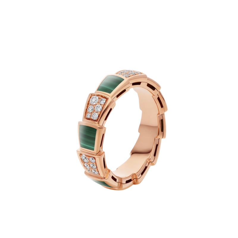 [Together Jewelry]SERPENTI RING PINK GOLD MALACHITE DIAMOND PAVED 4MM