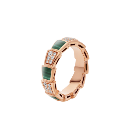 [Together Jewelry]SERPENTI RING PINK GOLD MALACHITE DIAMOND PAVED 4MM