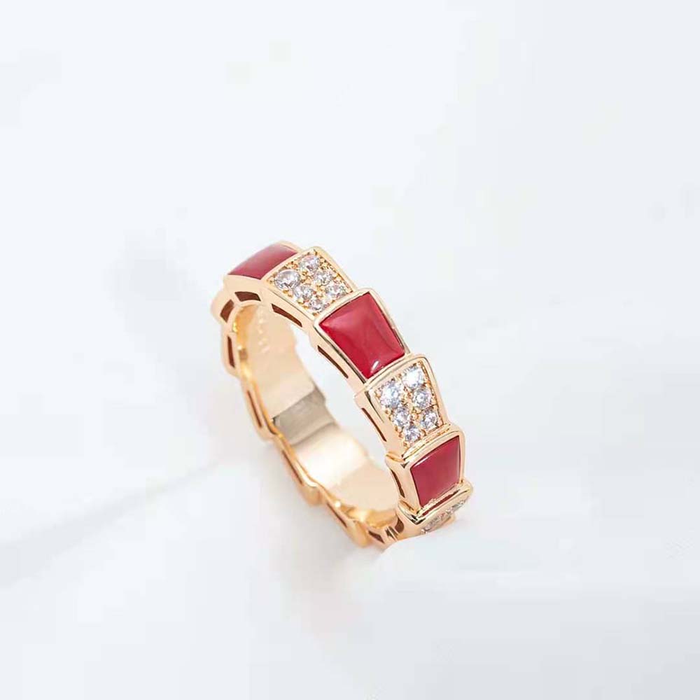 [Together Jewelry]SERPENTI RING PINK GOLD CARNELIAN DIAMOND PAVED 4MM