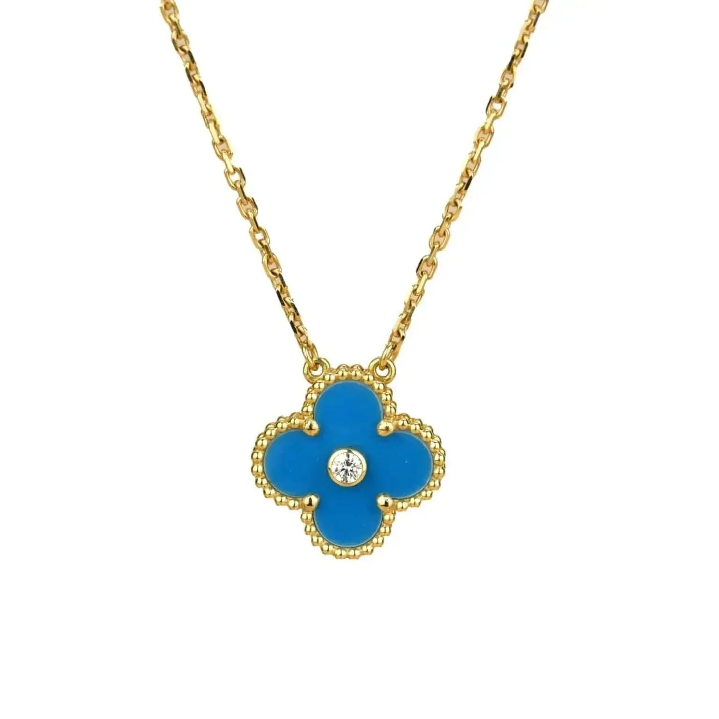 [Together]CLOVER 15MM DIAMOND AND BLUE AGATE NECKLACE