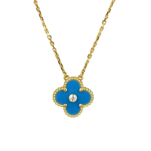 [Together]CLOVER 15MM DIAMOND AND BLUE AGATE NECKLACE