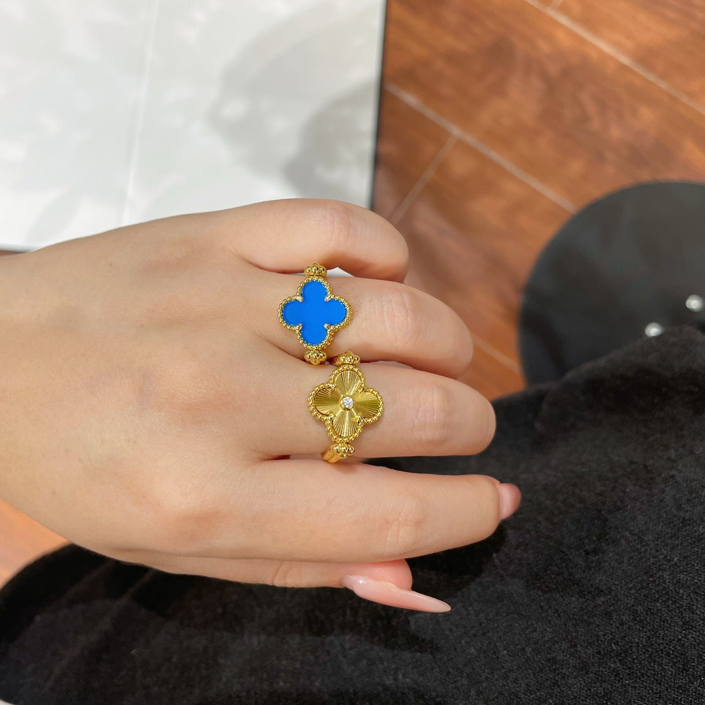 [Together]CLOVER RIVERSIBLE BLUE AGATE RING