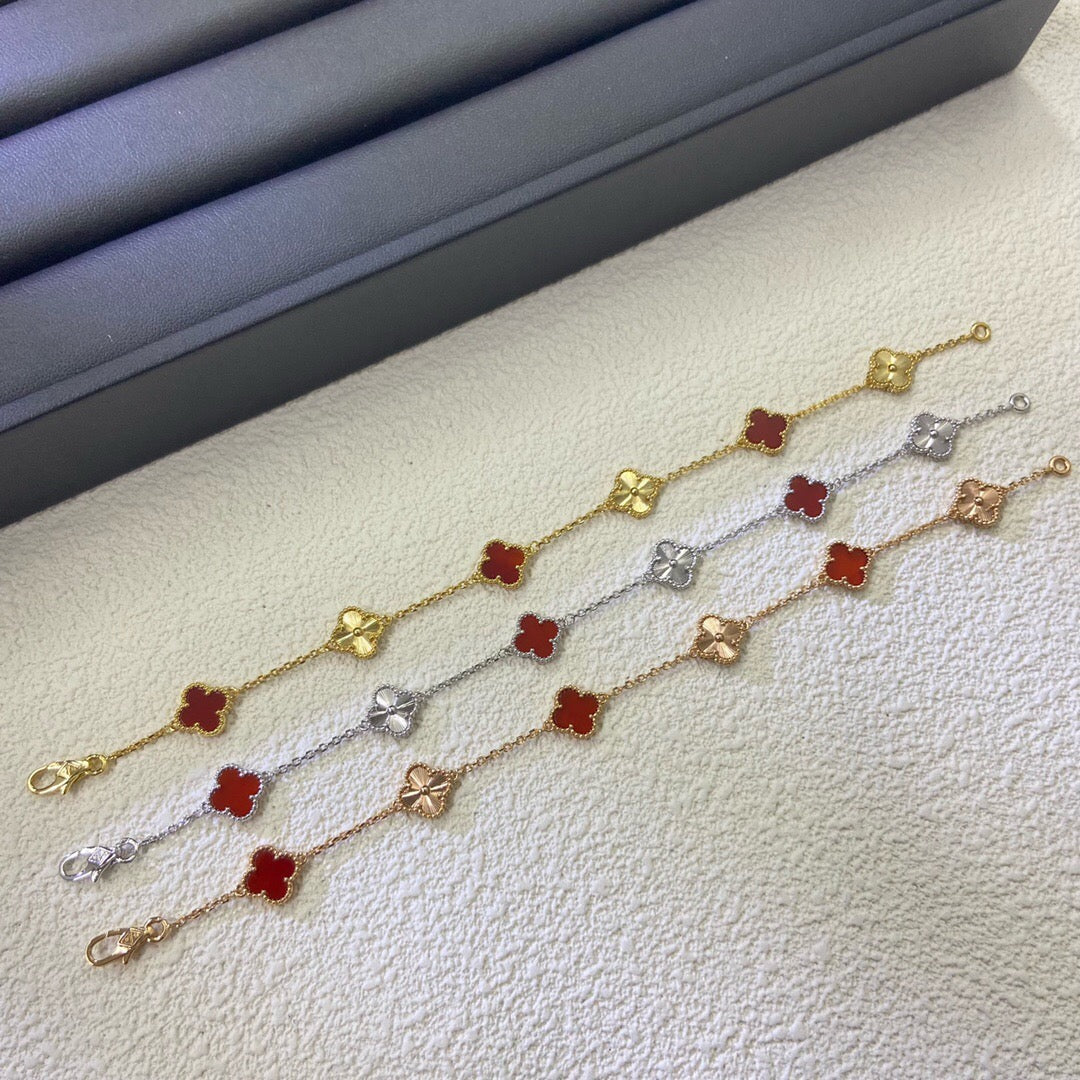 [Together]CLOVER 6 MOTIF RED AGATE LASER BRACELET
