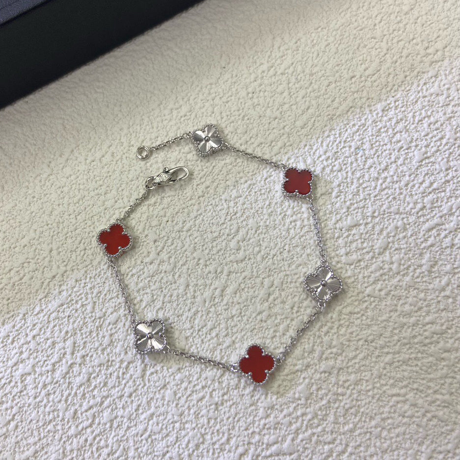 [Together]CLOVER 6 MOTIF RED AGATE LASER BRACELET