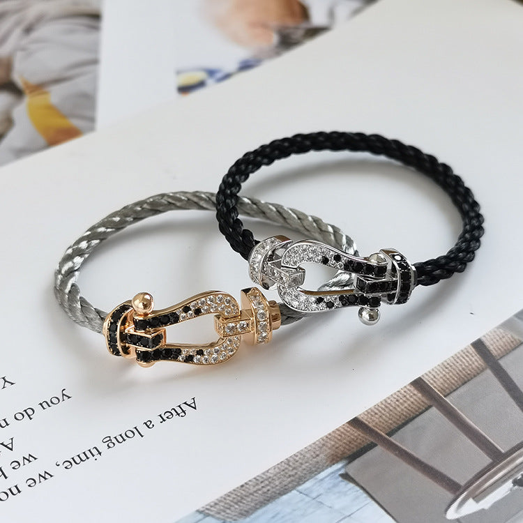 [Together Jewelry]FORCE LARGE HORSESHOE BLACK WHITE DIAMOND BRACELET SILVER