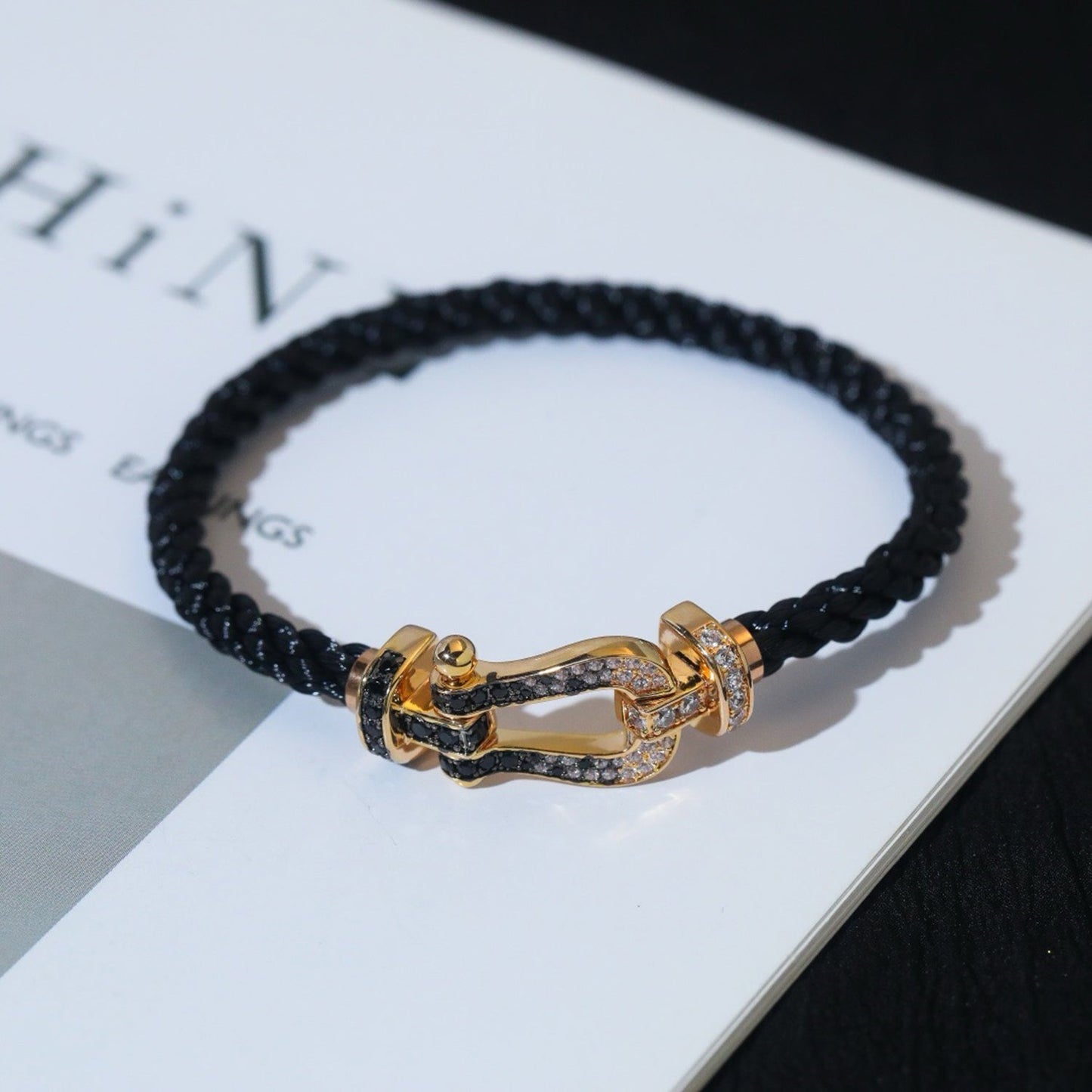 [Together Jewelry]FORCE LARGE HORSESHOE BLACK WHITE DIAMOND BRACELET ROSE GOLD