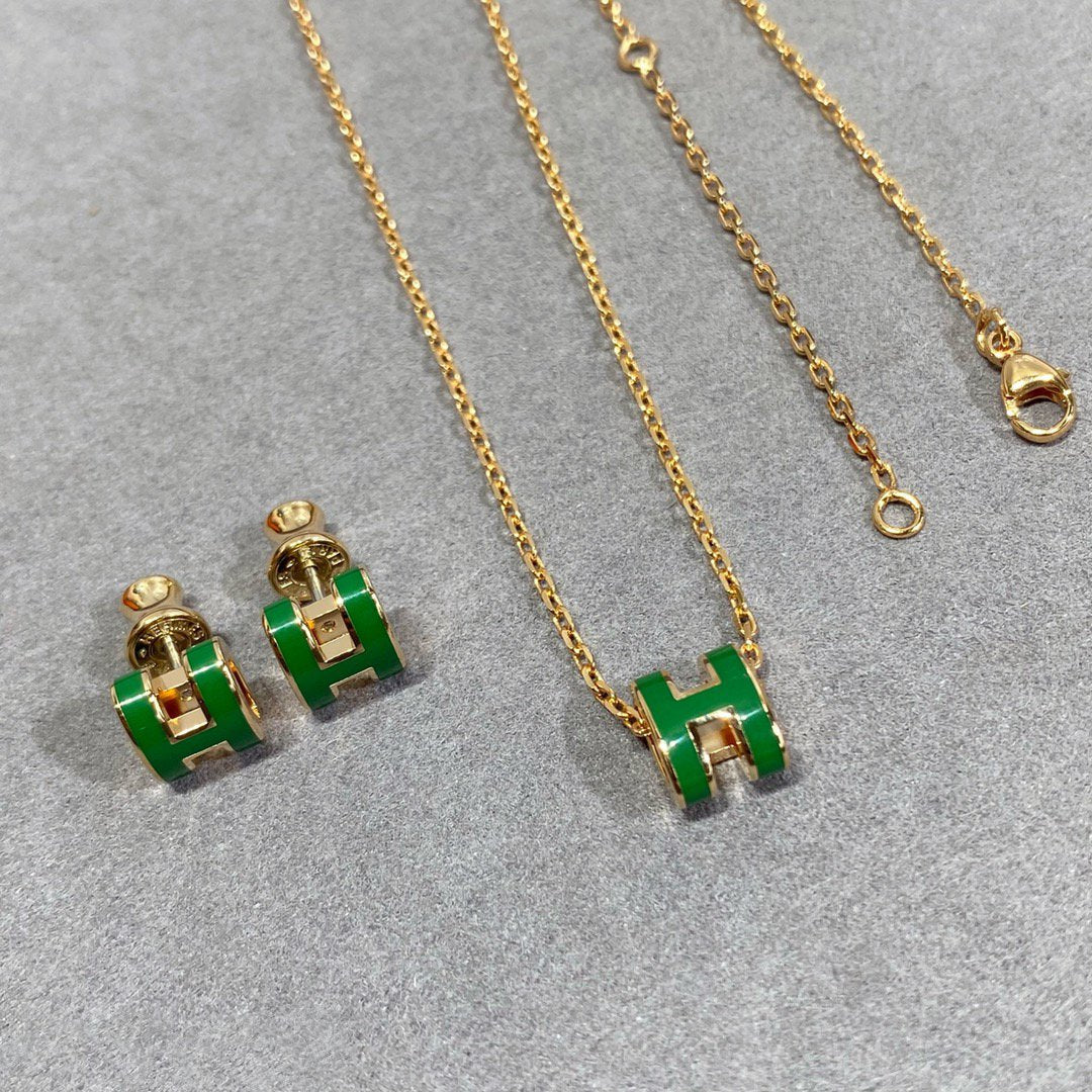 [Together Jewelry]POP H GREEN NECKLACE SILVER AND GOLD