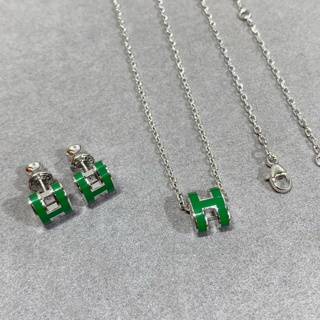 [Together Jewelry]POP H GREEN NECKLACE SILVER AND GOLD