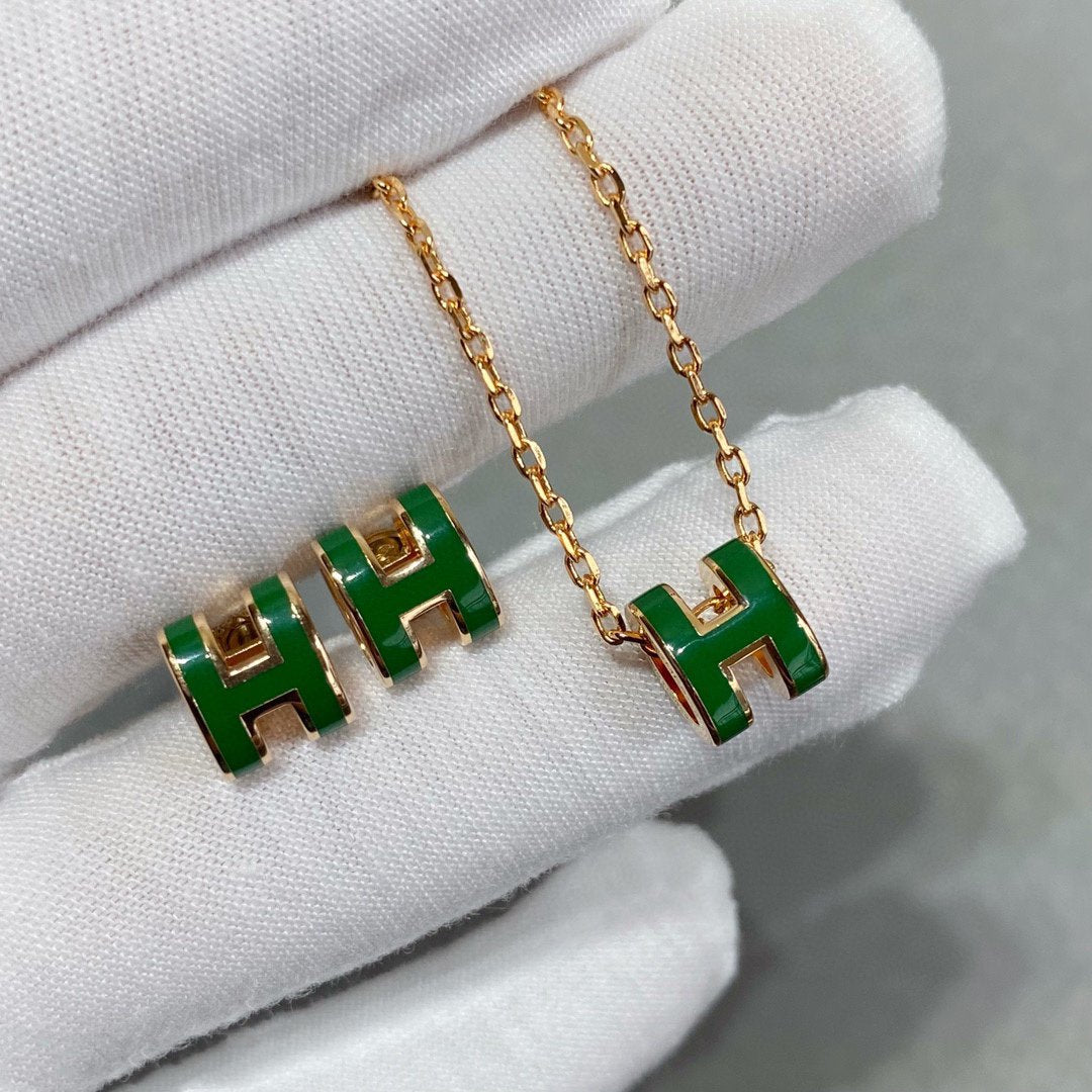 [Together Jewelry]POP H GREEN NECKLACE SILVER AND GOLD
