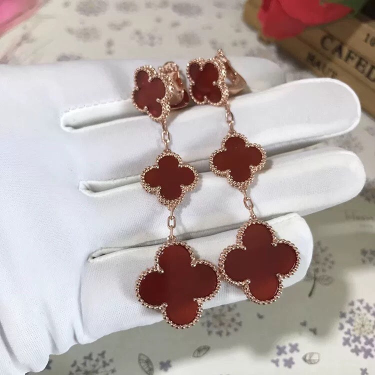 [Together]CLOVER 3 MOTIF CARNELIAN DROP EARRINGS