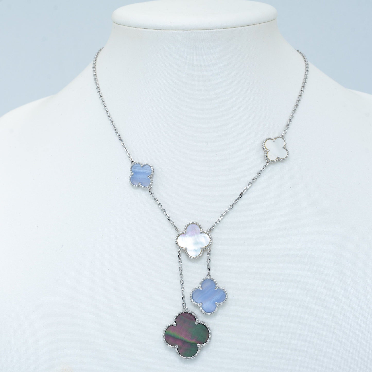 [Together]CLOVER MOP CHALCEDONY NECKLACE SILVER 6 MOTIF