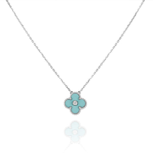 [Together]CLOVER 1 DIAMOND LIGHT BLUE SILVER NECKLACE